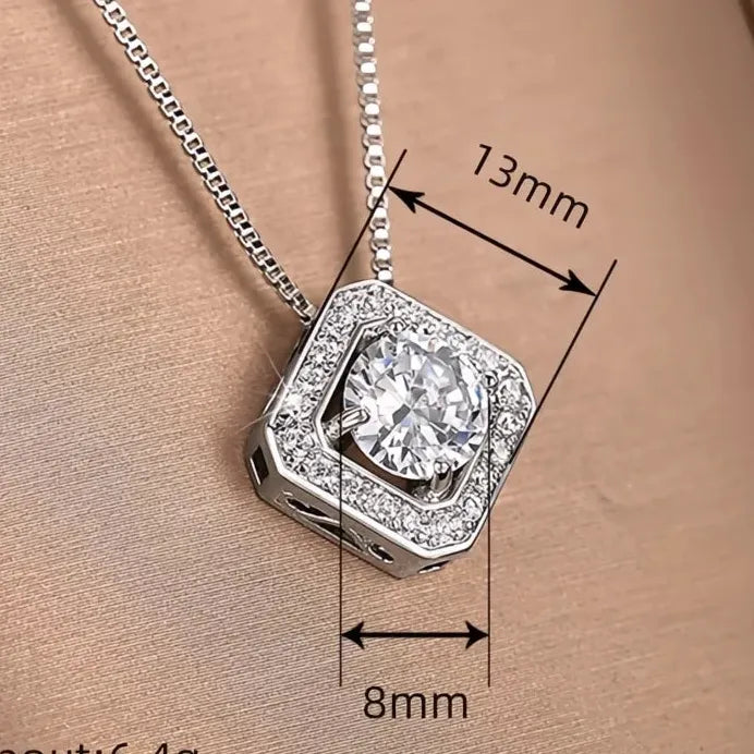 Square Cubic Zirconia Pendant Necklace for Women Wedding Anniversary Party