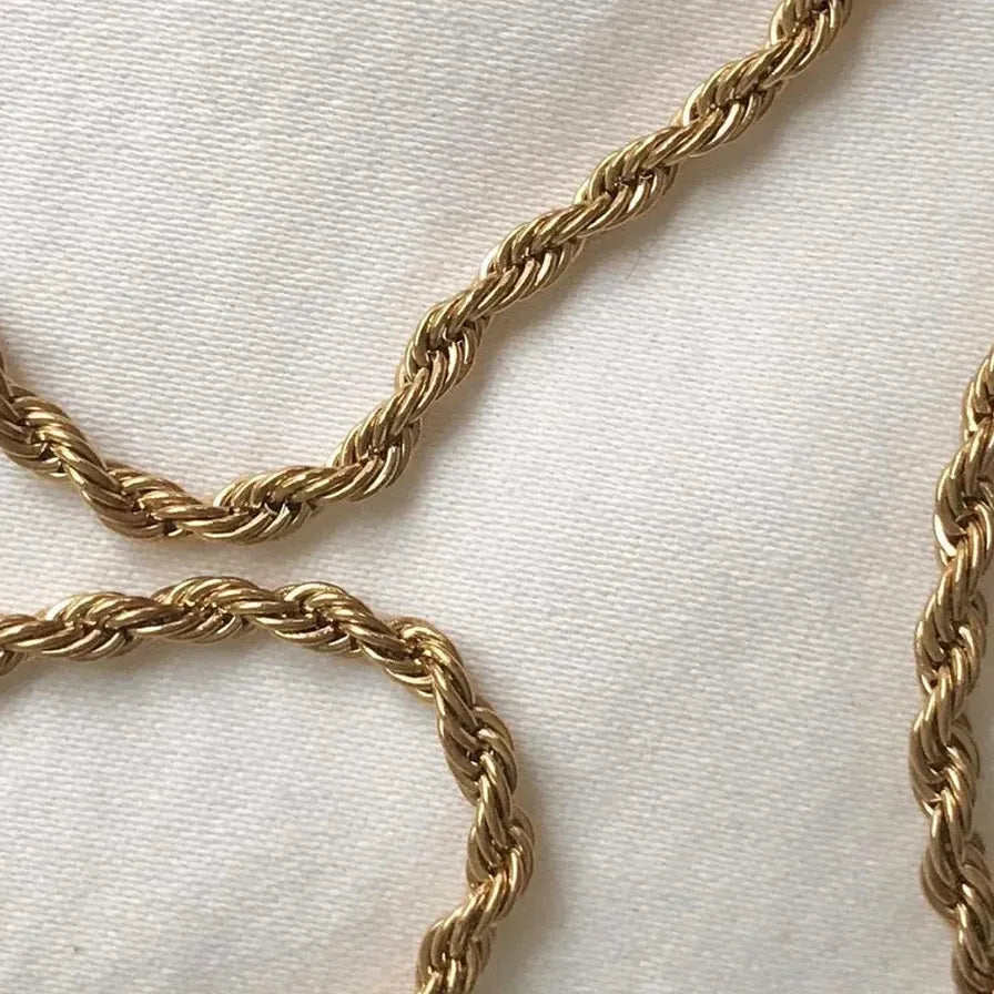 Twisted Rope Chain Necklace Choker for Women Men Stainless Steel Gold Tone