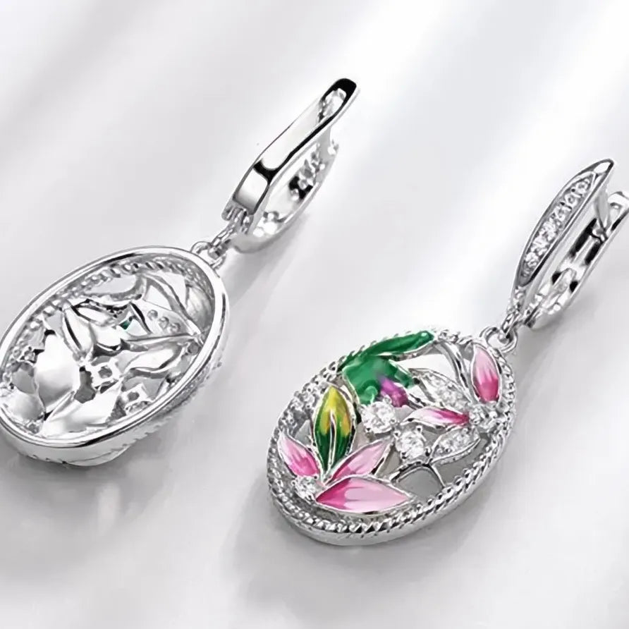 Geometric Floral Cubic Zirconia Dangle Earrings for Women Wedding Gift