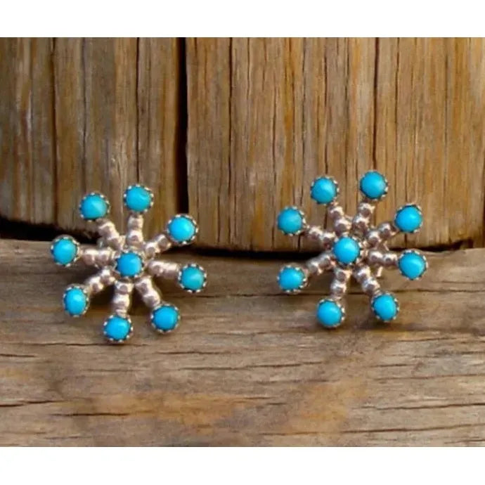 Vintage Turquoise Metal Snowflake Earrings Bohemian Jewelry Gift Women