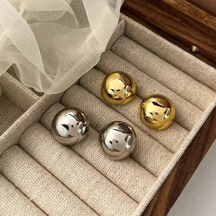 European Style Punk Geometric Gold Metal Round Stud Earrings for Women