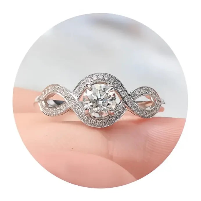 Geometric Twist Cubic Zirconia Crystal Wedding Band for Women