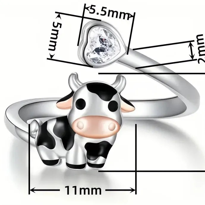 Cow Shaped Adjustable Women’s Ring Silver Color Brass Heart CZ Jewelry