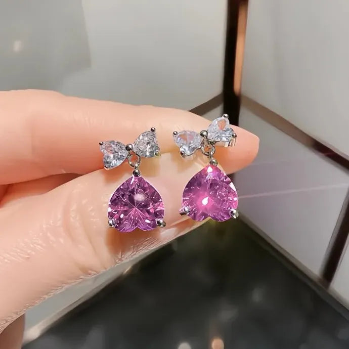 Pink Crystal Cubic Zirconia Drop Earrings Romantic Wedding Jewelry Brass Alloy