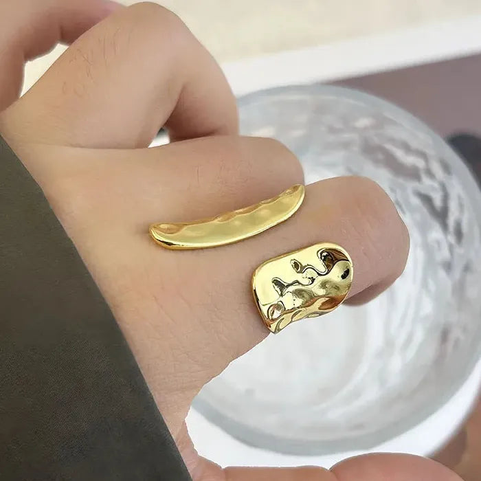 Gold Irregular Fold Leaf Texture Fashion Rings for Women Stylish Jewelry