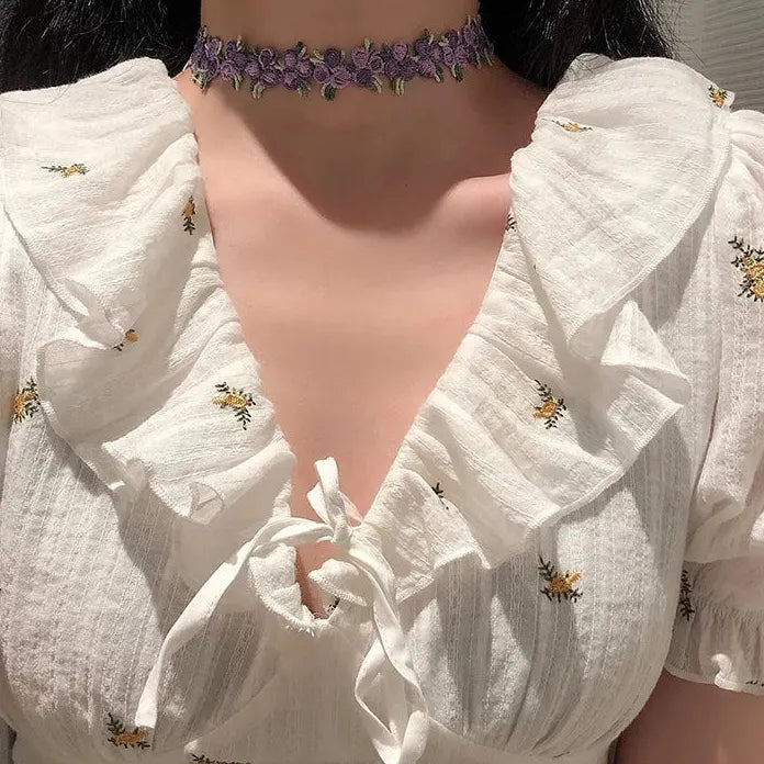 Lace Embroidery Flower Choker Necklace for Women Girls Fashion Accessory
