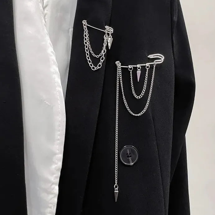 Vintage Dark Geometric Tassel Brooch for Men and Women Zinc Alloy Rhinestones