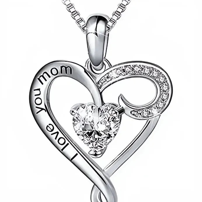 Romantic Heart Pendant Necklace I Love You Mom CZ Jewelry Gift Women