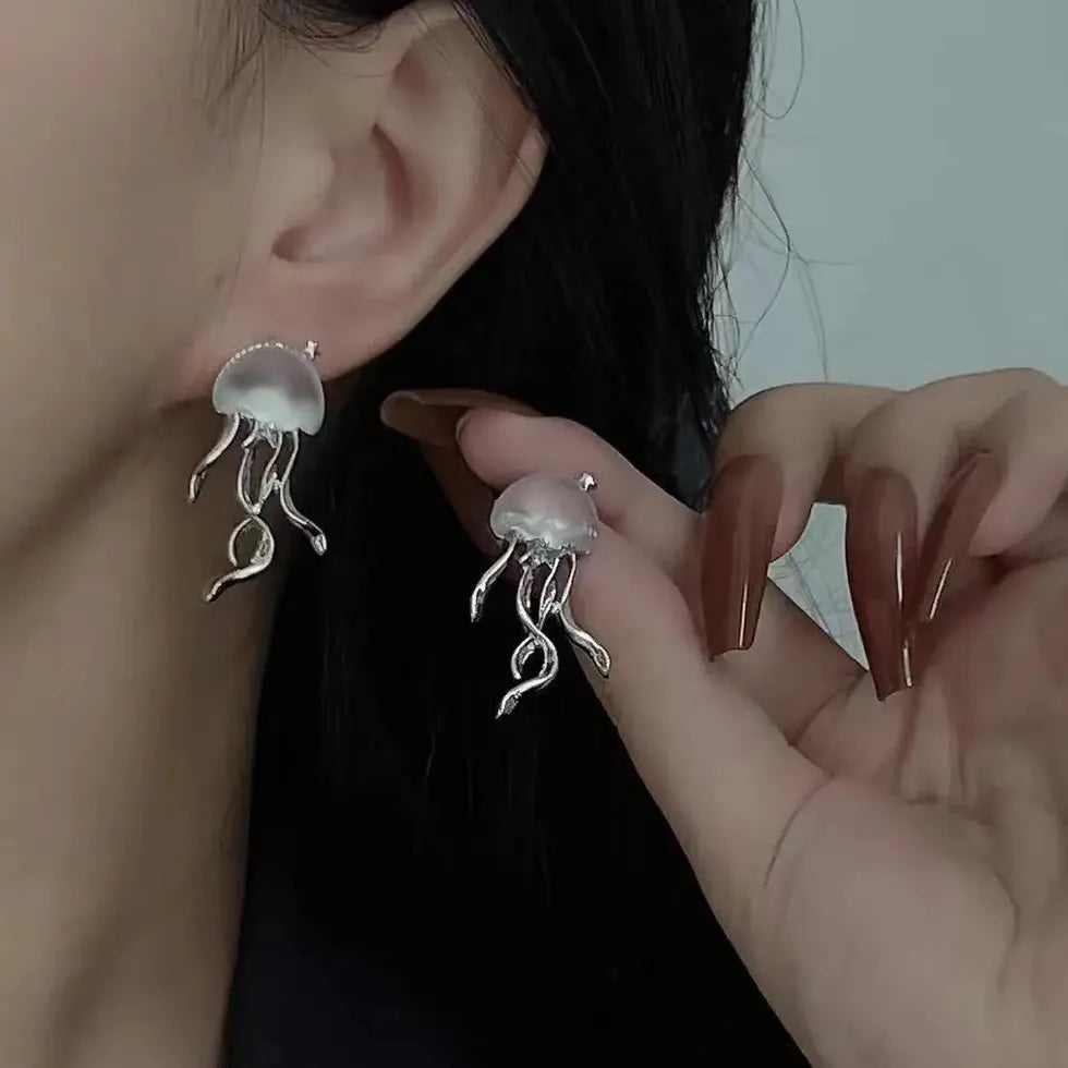 Jellyfish Tassel Drop Earrings Zinc Alloy Crystal Chain Jewelry Gift