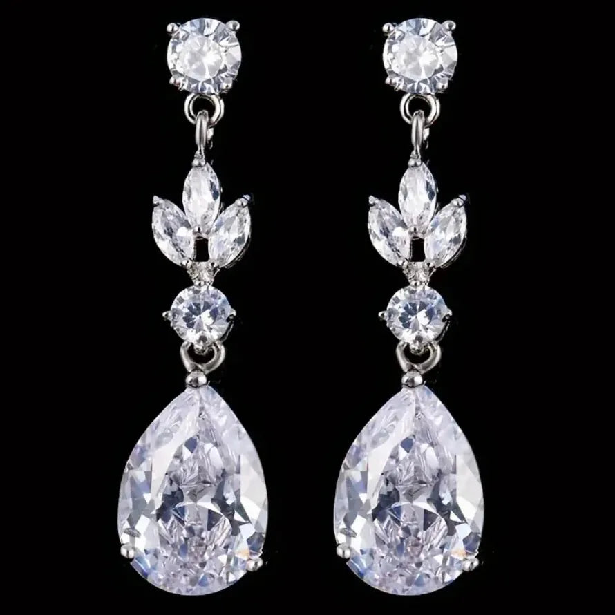 Sparkling Cubic Zirconia Water Drop Pendant Earrings for Wedding Banquet