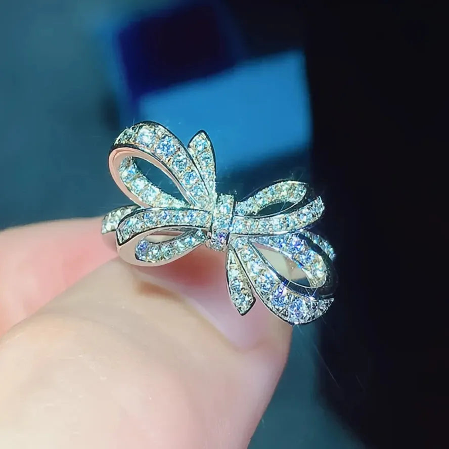 Romantic Bow Shape Cubic Zirconia Wedding Band Ring for Women Anniversary Gift Luxury Jewelry