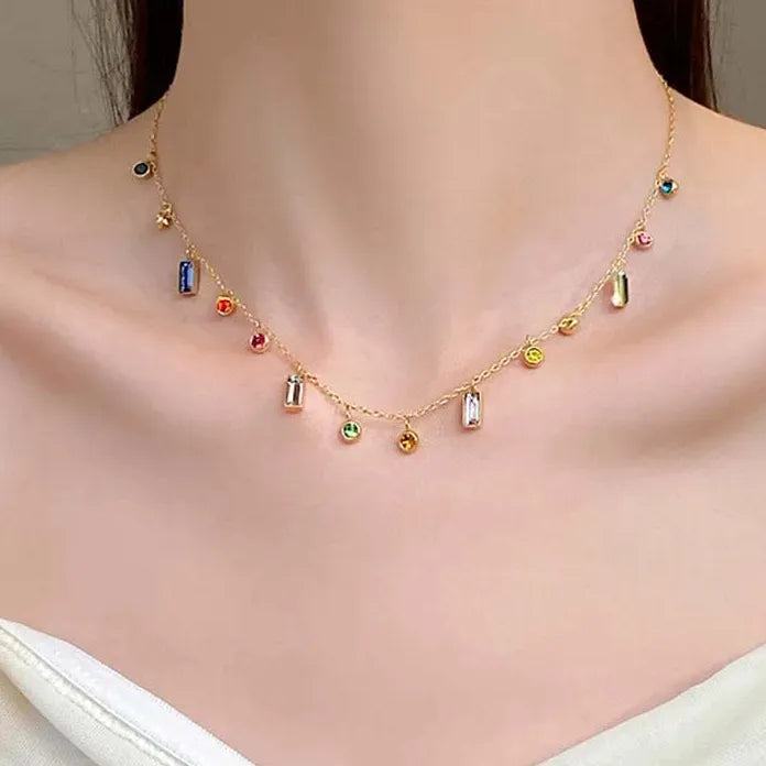 Stainless Steel Zircon Square Pendant Necklace for Women Fashion Jewelry Gift