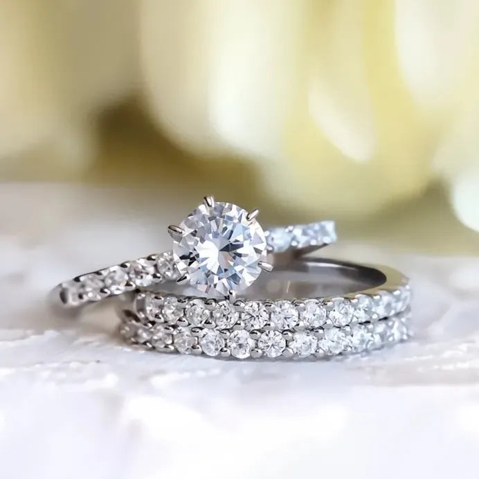 Elegant Cubic Zirconia Bridal Wedding Rings Set for Women