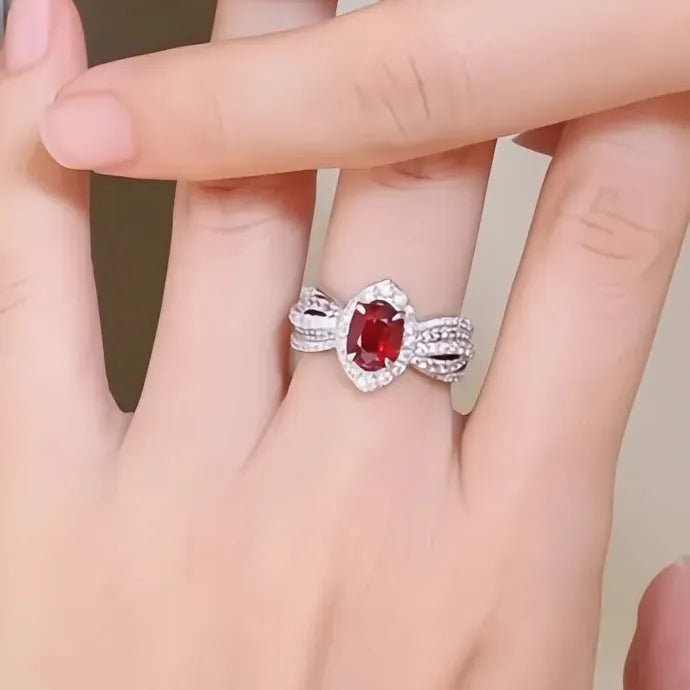 Red Cubic Zirconia Engagement Wedding Party Ring Brass Delicate Jewelry