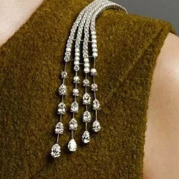 Luxury Crystal Geometric Meteor Tassel Brooch Zinc Alloy for Women Gift
