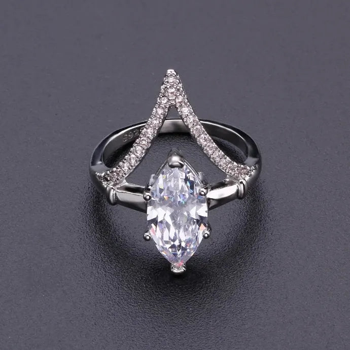 Bridal Wedding Ring V Design with CZ Stone Zinc Alloy Women’s Jewelry