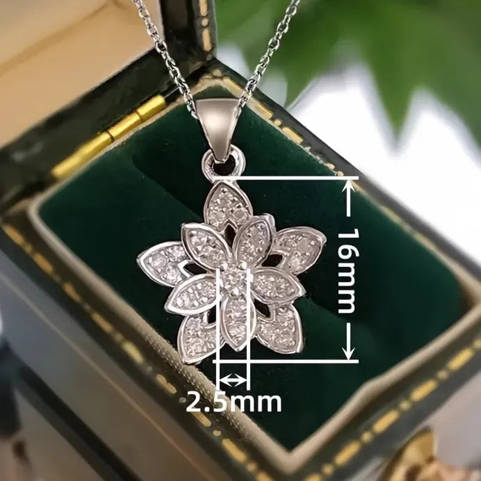 Elegant Women's Geometric Flower Pendant Necklace with Shining CZ for Wedding