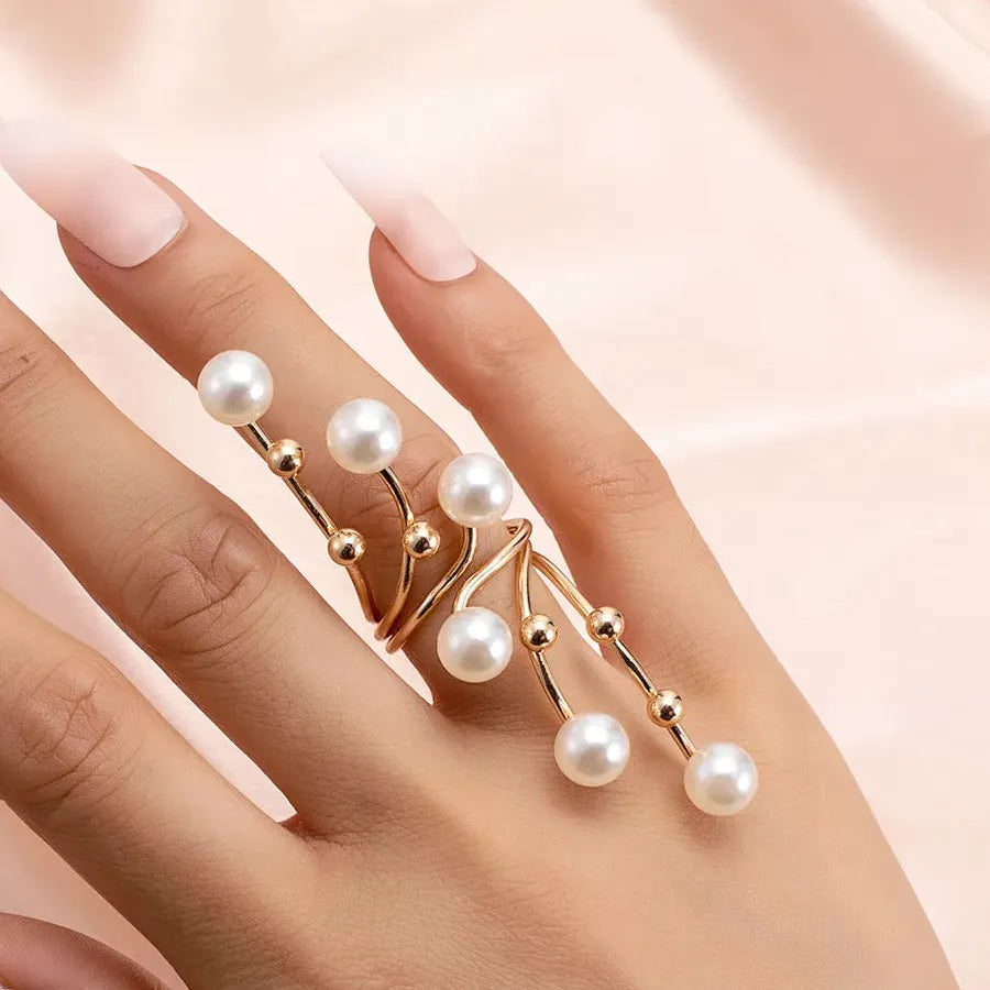 Adjustable Korean Silver Pearl Open Ring for Women Girls Fashion Jewelry