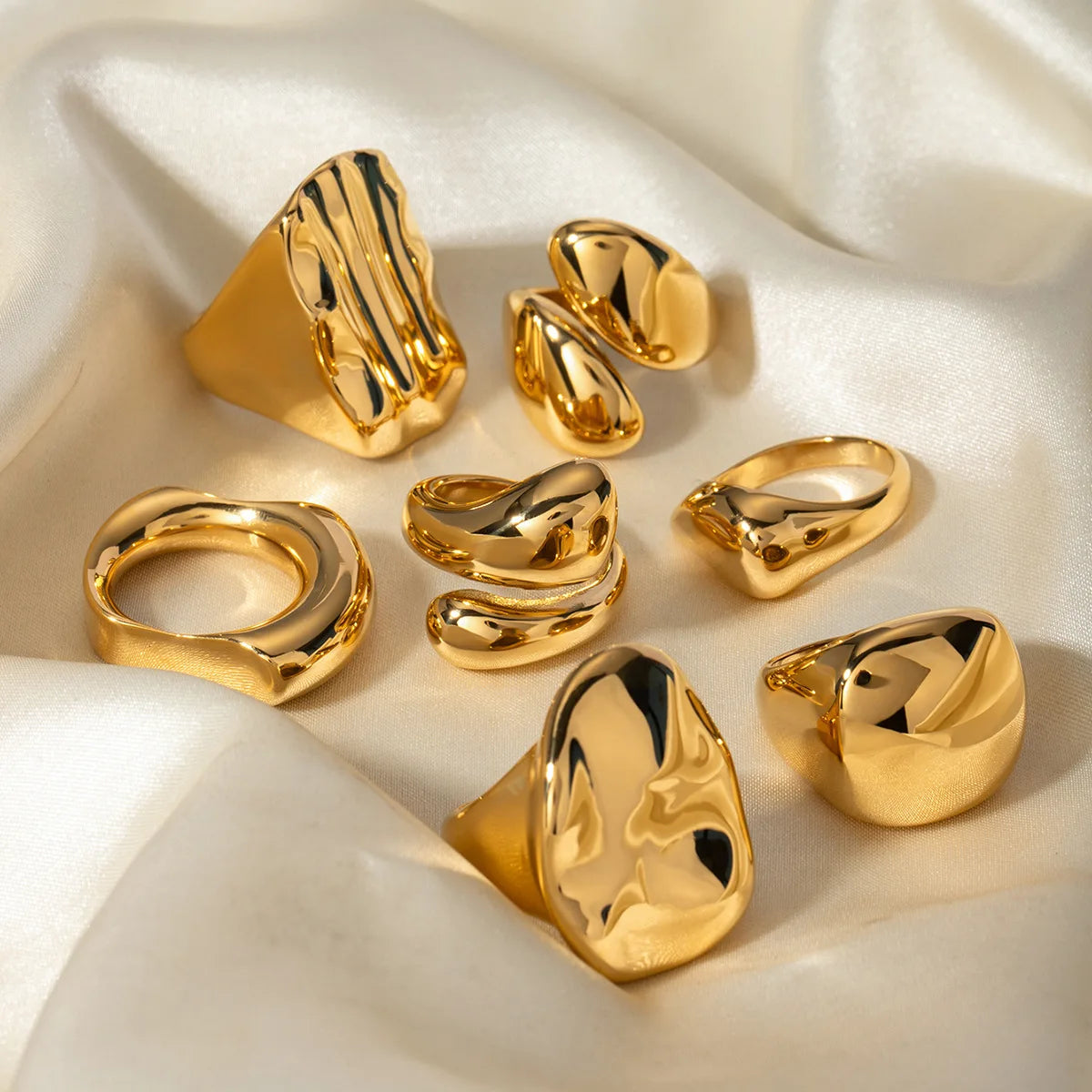18k Gold Plated Geometric Chunky Stainless Steel Ring Unisex Gift