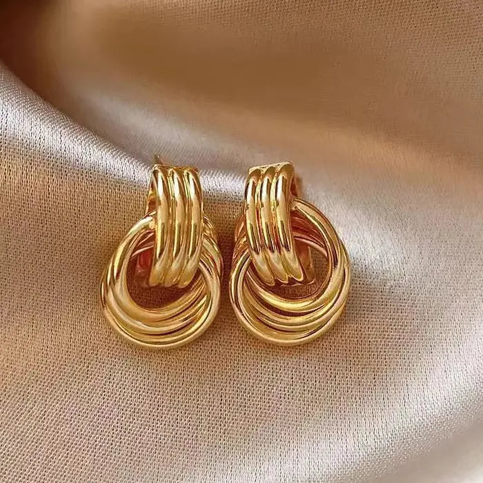 Three Layer Small Circle Knot Stud Earrings Zinc Alloy Gold Punk Jewelry