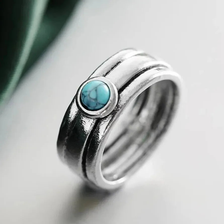 Imitation Turquoise Ring for Women Zinc Alloy Metal Boho Style Jewelry