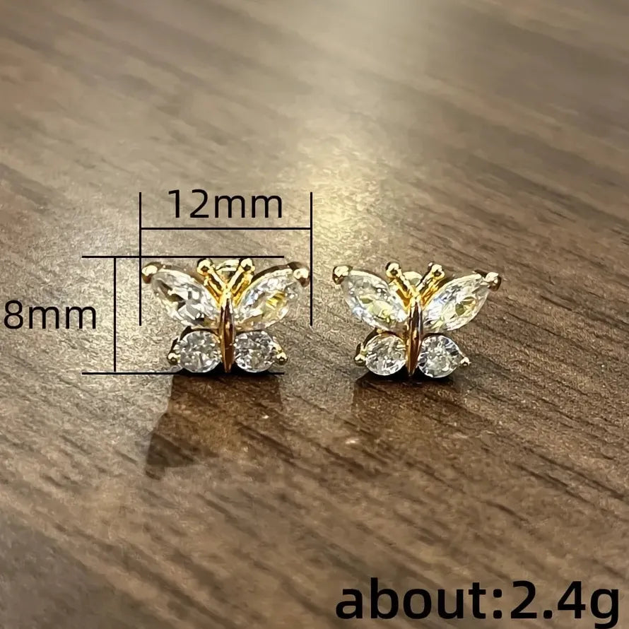 Butterfly Cubic Zirconia Stud Earrings for Women Gold Silver Jewelry Gift