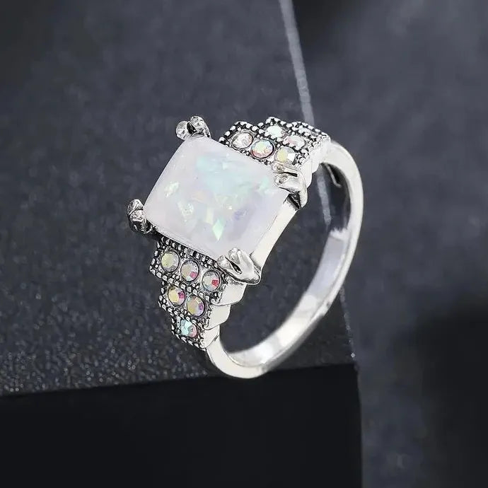 Vintage-Inspired Square Cut Cubic Zirconia Ring Zinc Alloy for Men Women