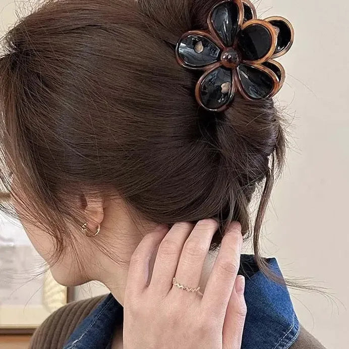 Glossy Acrylic Five Petal Flower Hair Claw Clip Floral Ponytail Accessory