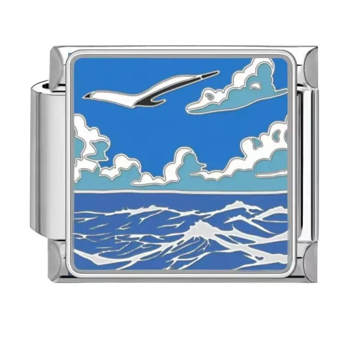 Ocean Series 18k Gold Plated Stainless Steel Charm Bracelet Unisex Dolphin Shark Sailboat