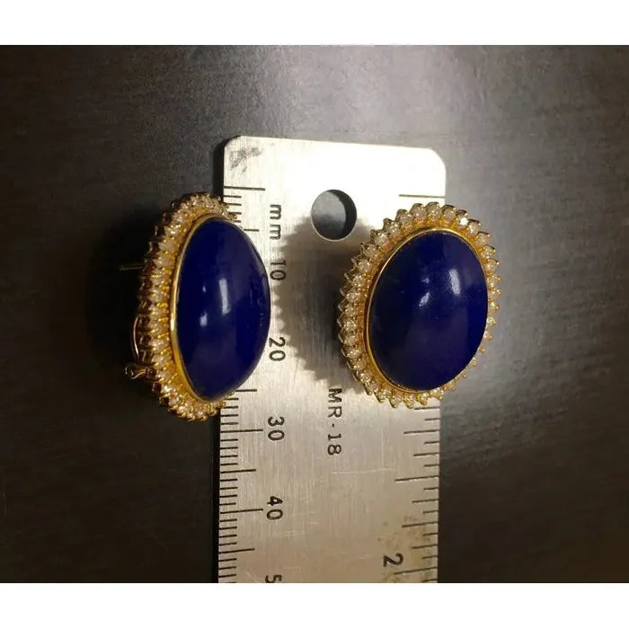 Blue Gemstone Drop Earrings Gold Metal French Court Style Women's Jewelry Gift