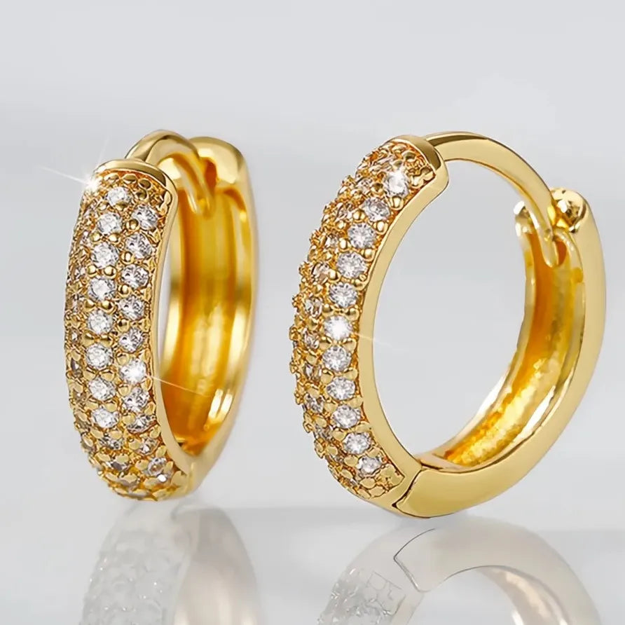 Elegant Geometric CZ Gold Color Hoop Earrings for Women Luxury Style