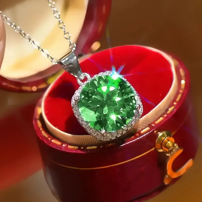 Green Geometric CZ Pendant Necklace for Women Wedding Party Gift