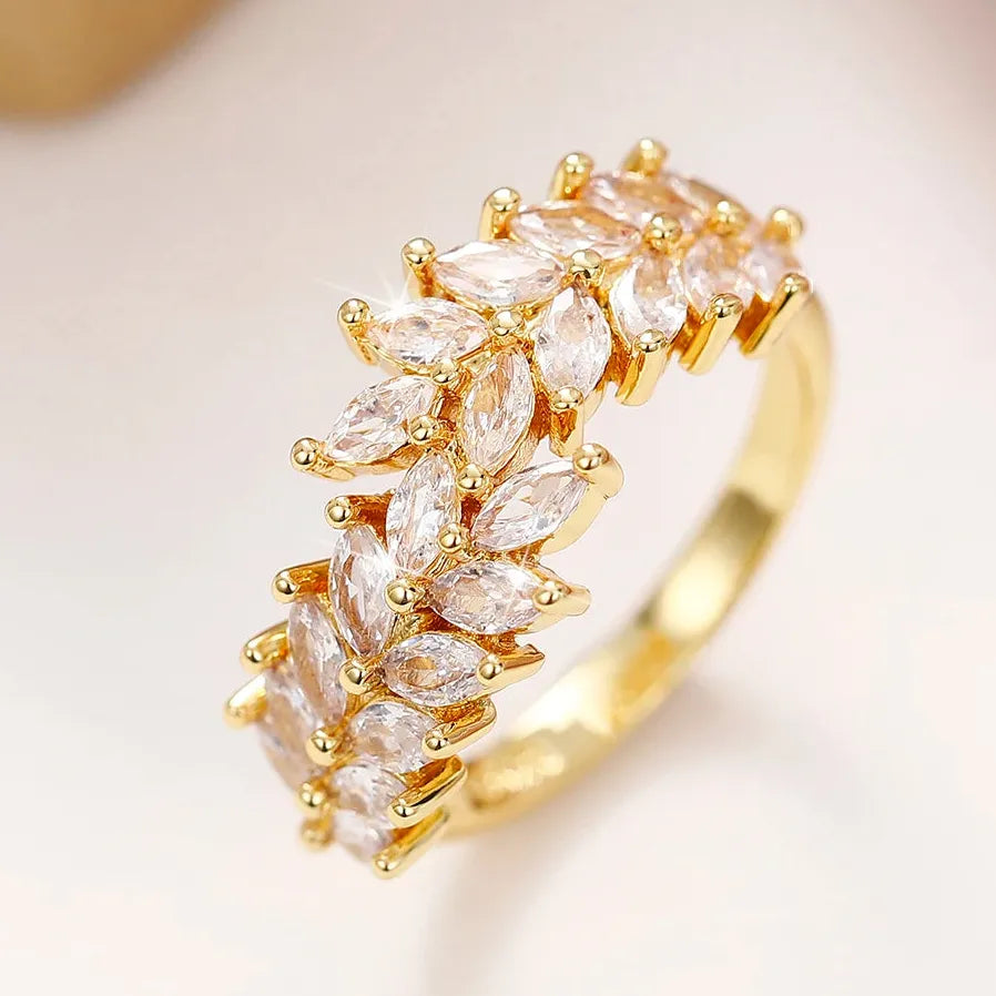 2022 Gold Color Women's Geometric Cubic Zirconia Wedding Ring