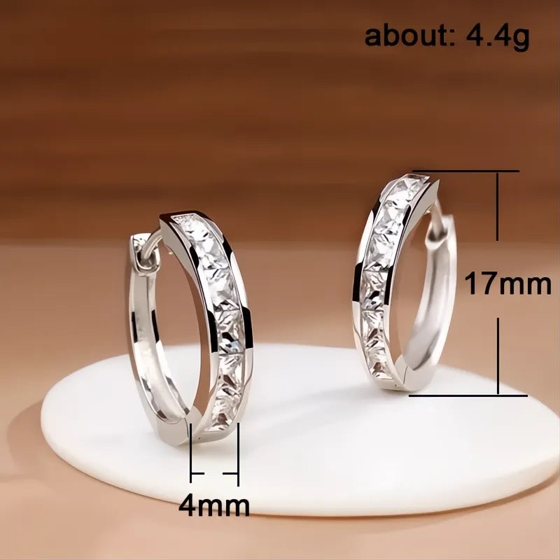 Hoop Earrings for Women Silver Color Cubic Zirconia Princess Ear Circle Fashion Jewelry
