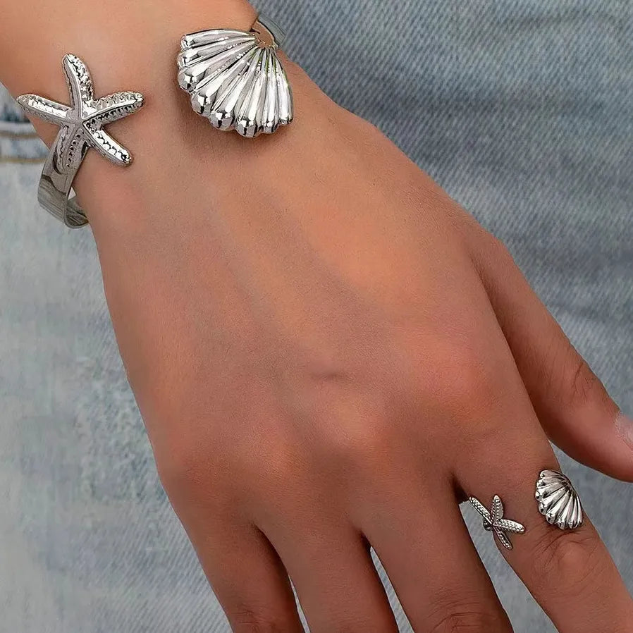 2PCS Vintage Leaf Bracelet & Adjustable Ring Set for Women Jewelry Gift