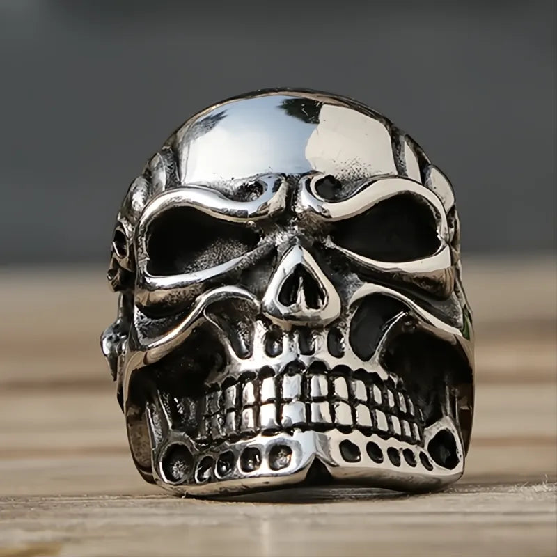 Kapala Skull Ring Men Boys 316L Stainless Steel Gothic Biker Neo-Gothic Motor Ring 7-14