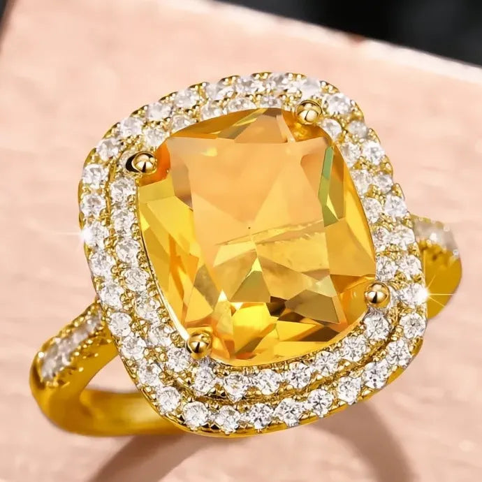 Elegant Geometric Cubic Zirconia Wedding Band Ring for Women Brass CZ Jewelry