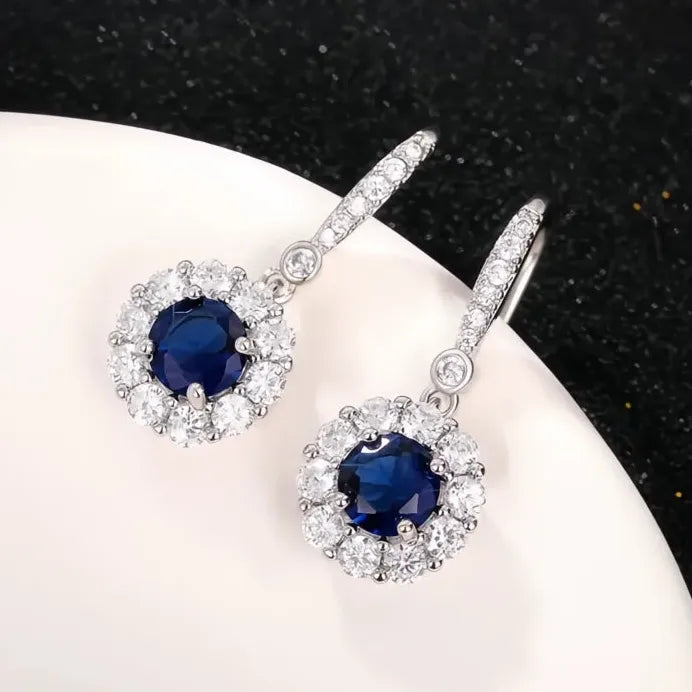 Deep Blue Geometric Cubic Zirconia Dangle Earrings for Women Party