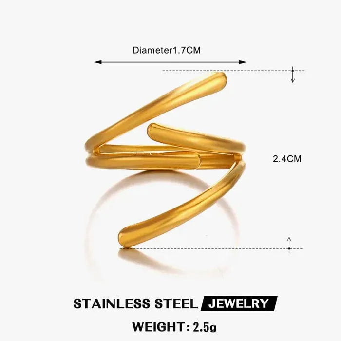 Adjustable Gold Color Stainless Steel Geometric Open Ring for Men Women Jewelry