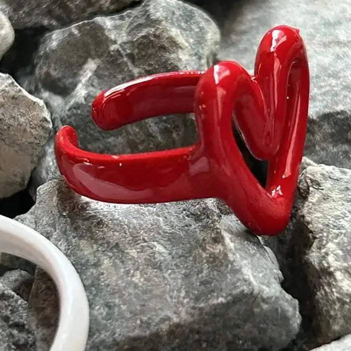 Red Enamel Heart Ring Women Punk Hiphop Couple Gift Fashion Jewelry