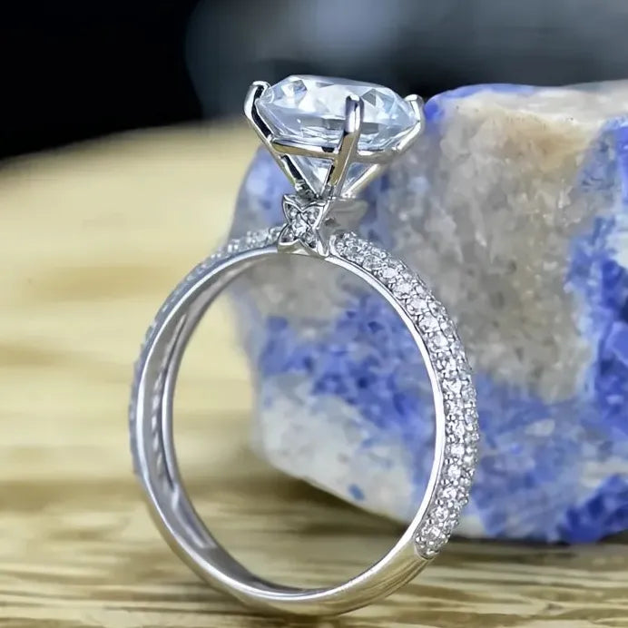Elegant Brass Cubic Zirconia Cocktail Ring Women Wedding Band