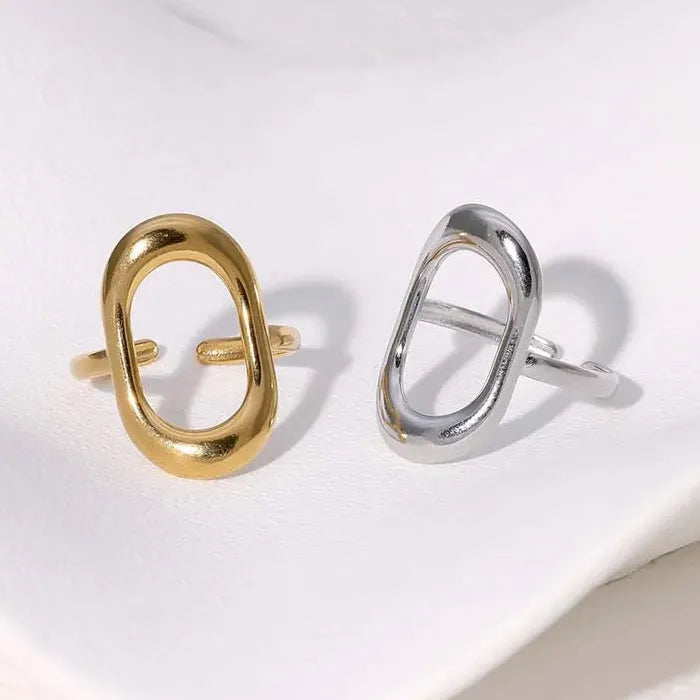 Vintage Gold Stainless Steel Geometric Hollow Square Ring Waterproof Jewelry Gift