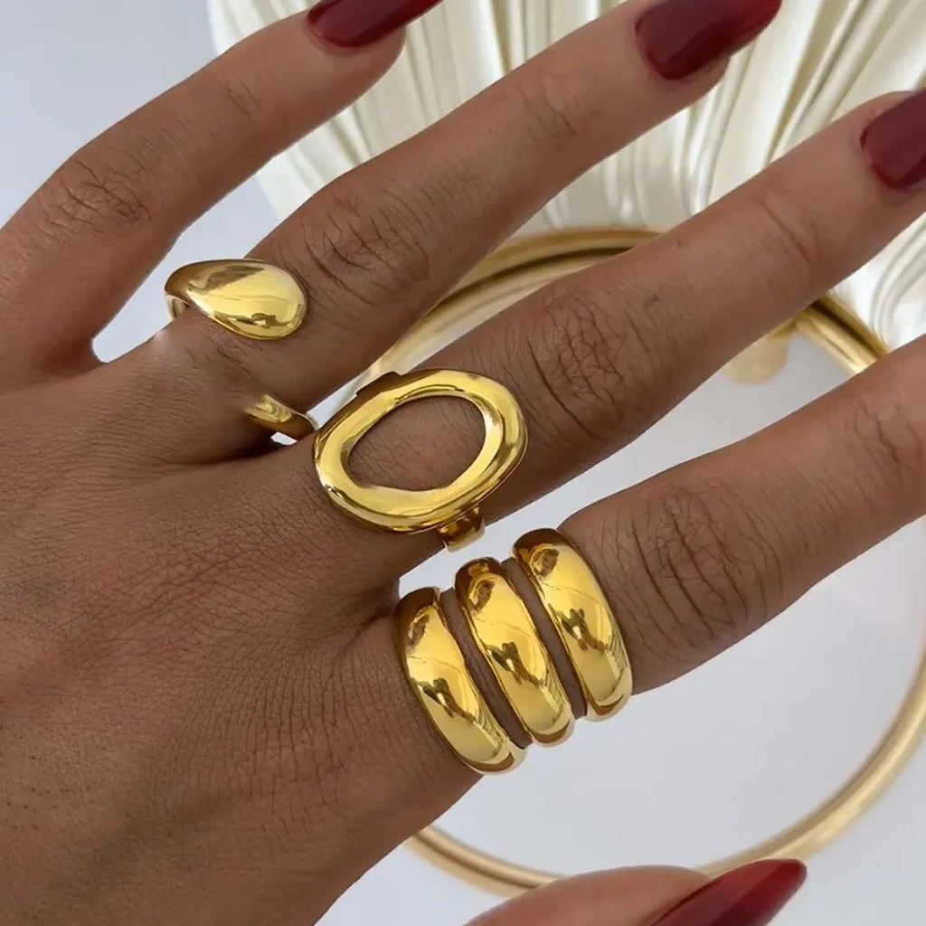 Stainless Steel Hollow Circle Rings for Women Punk Multi Layer Jewelry Gift