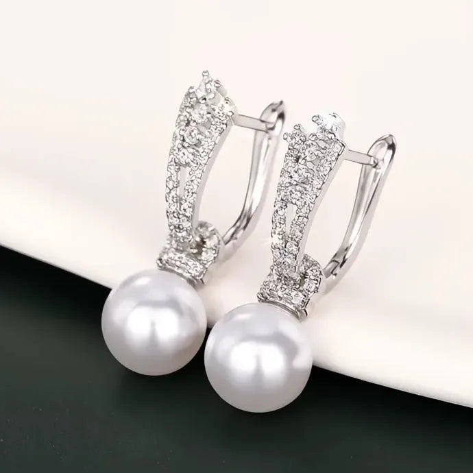 Luxury Imitation Pearl Drop Earrings with Cubic Zirconia Wedding Jewelry