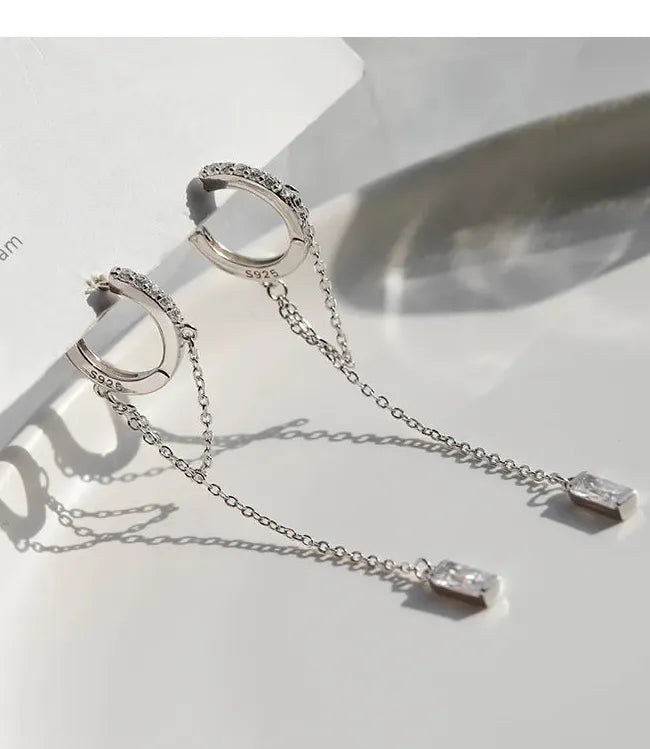 Silver Color Women's Dangle Earrings with Shiny CZ Stone Modern Fashion Jewelry Gift