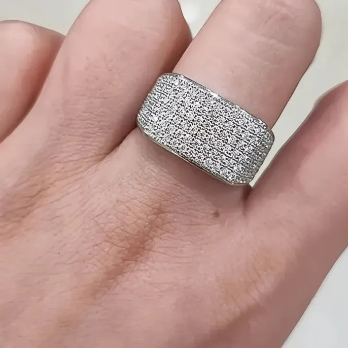 Iced Out Silver Geometric Crystal Wedding Engagement Ring for Women