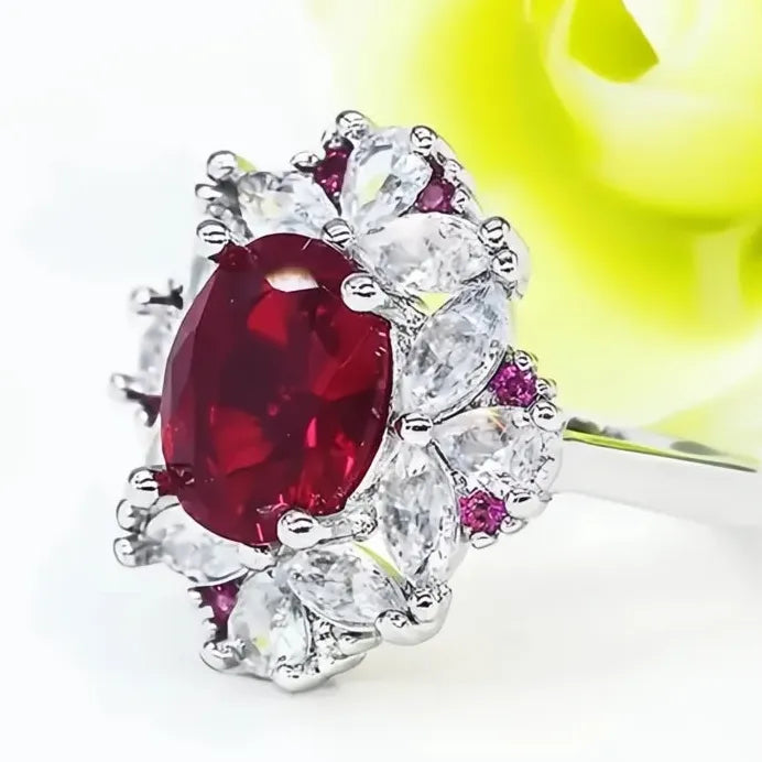 Elegant Red Cubic Zirconia Geometric Women's Wedding Anniversary Ring Gift