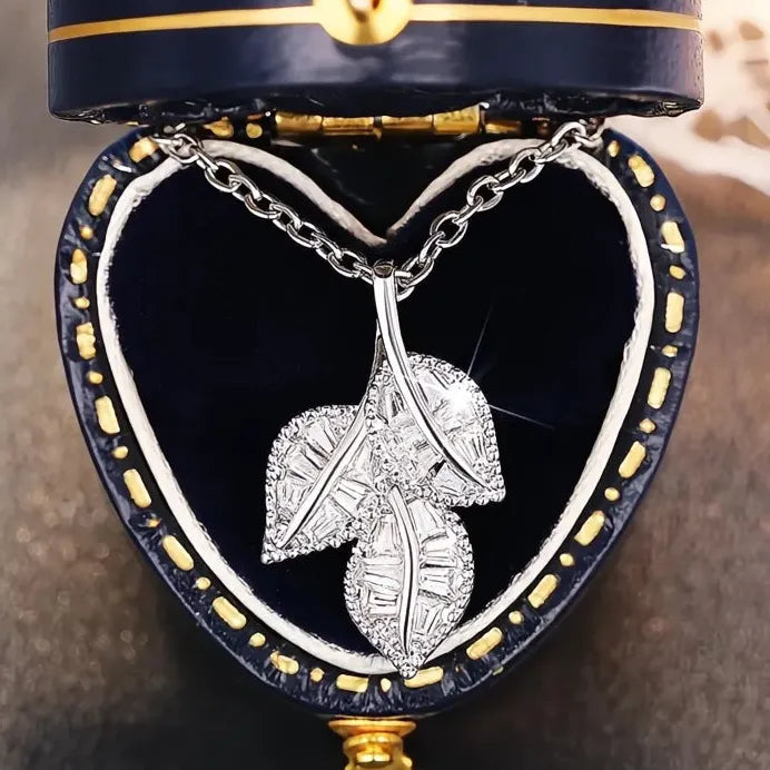 Leaves Pendant Necklace for Women Cubic Zirconia Bridal Wedding Jewelry Elegant