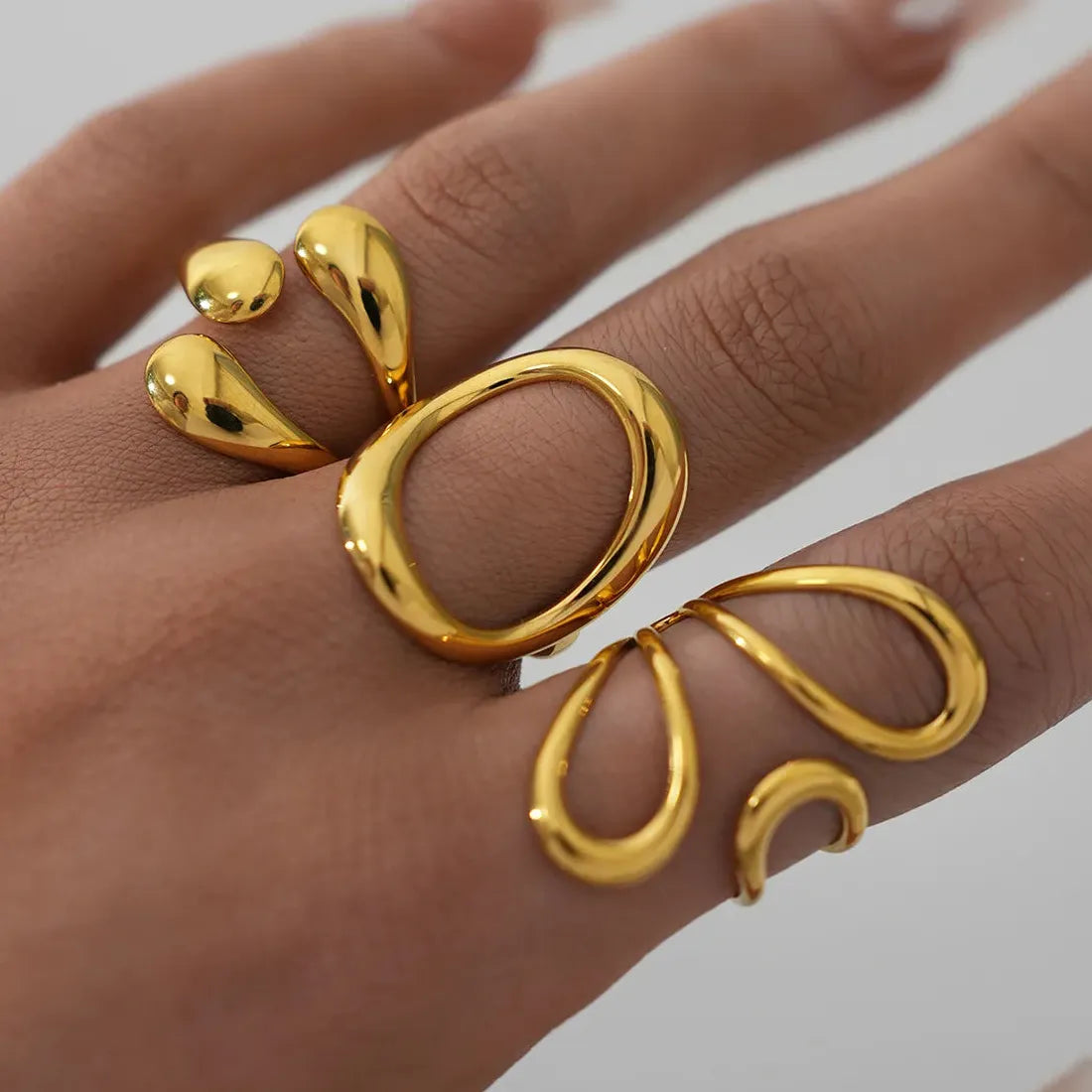 Geometric Gold Plated Stainless Steel Vintage Minimalist Ring for Women