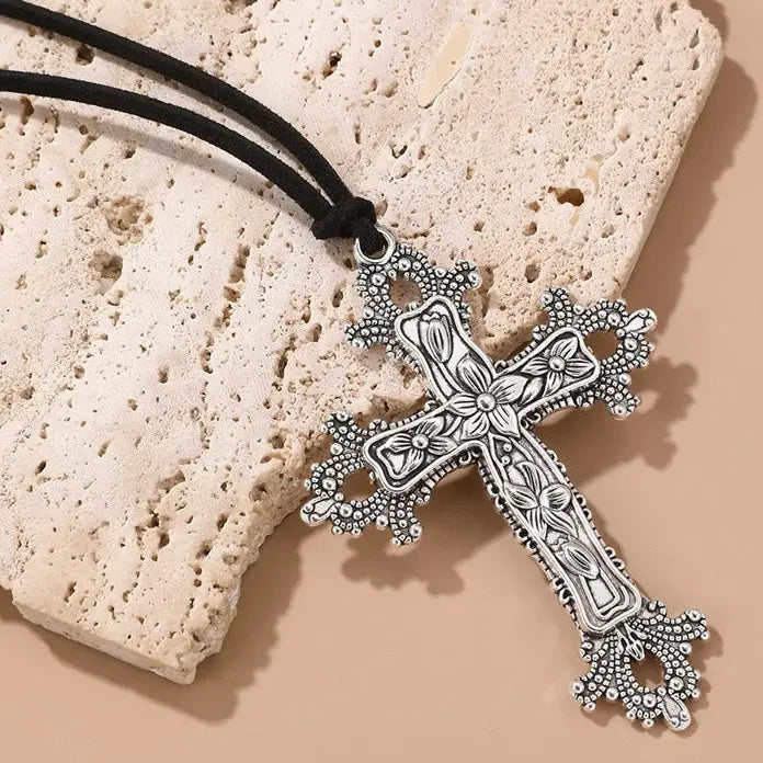 Gothic Black Cross Jesus Pendant Choker Necklace Women Zinc Alloy Punk Vintage